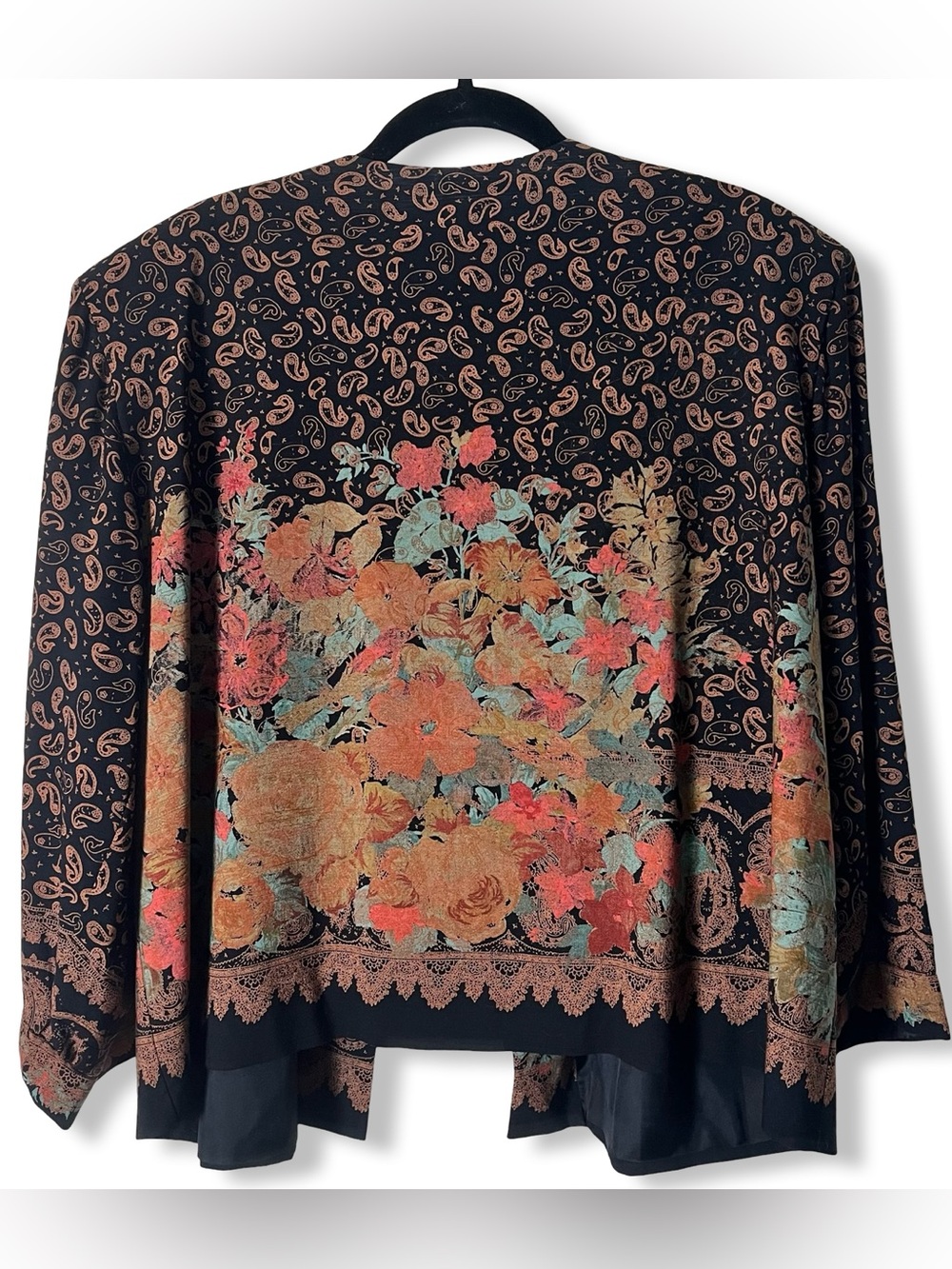 A.C. Sport Vintage Black Paisley Floral Open Jacket Maxi Skirt Set Sz 22W 24W - Picture 3 of 16